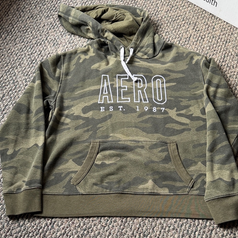Aeropostale Green Camo Pullover Hoodie with White AERO Logo